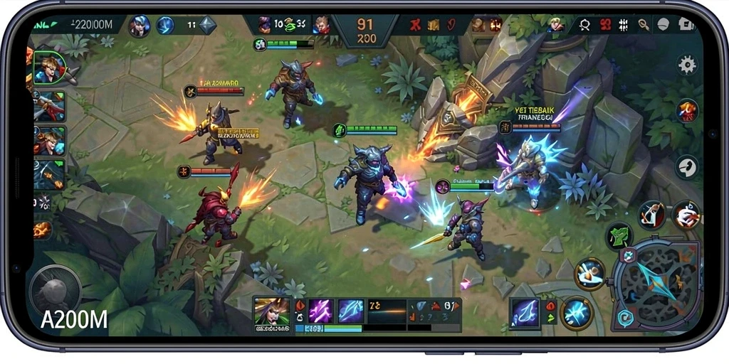 Tampilan aksi intens dari gameplay A200M di dunia MOBA.