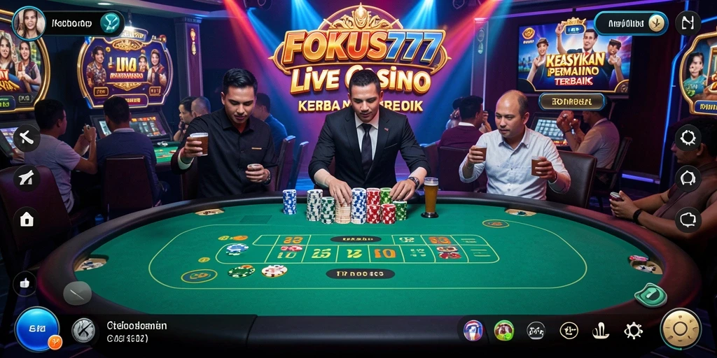 Tampilan gameplay real-time di <strong>FOKUS777</strong> dengan dealer langsung dan suasana kasino.