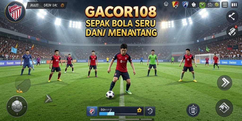Tampilan gameplay menarik dari GACOR108 dengan aksi sepak bola yang seru.