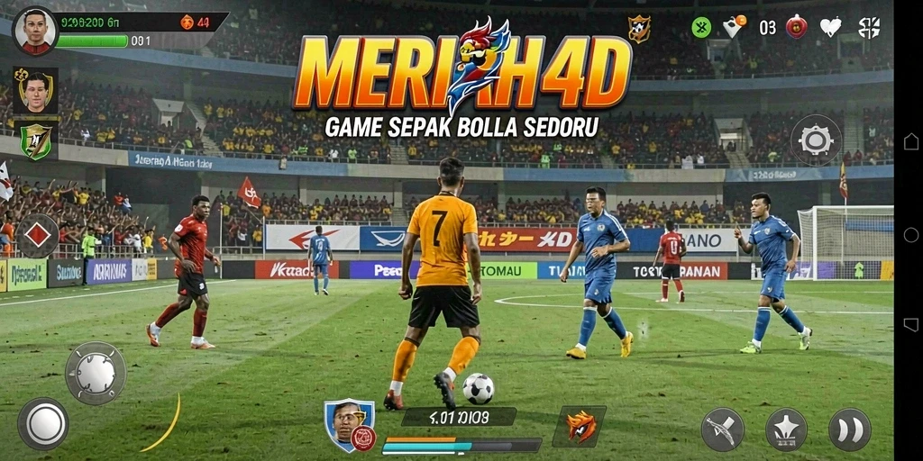 Tampilan gameplay yang mendebarkan di MERIAH4D, menampilkan aksi sepak bola yang nyata.