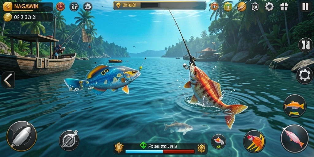 Screenshot gameplay NAGAWIN menampilkan pengalaman memancing yang memukau.