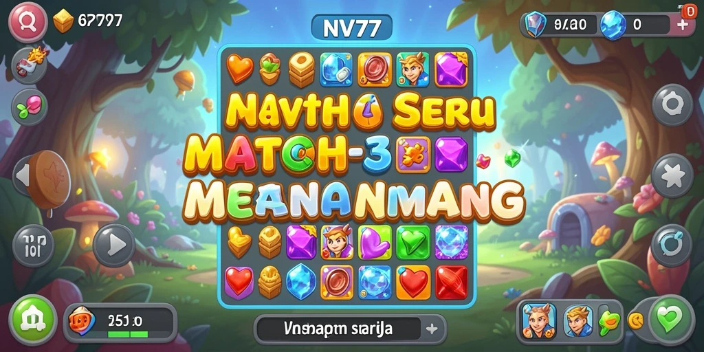Tampilan gameplay menarik dari NV77 dengan ikon berwarna-warni.