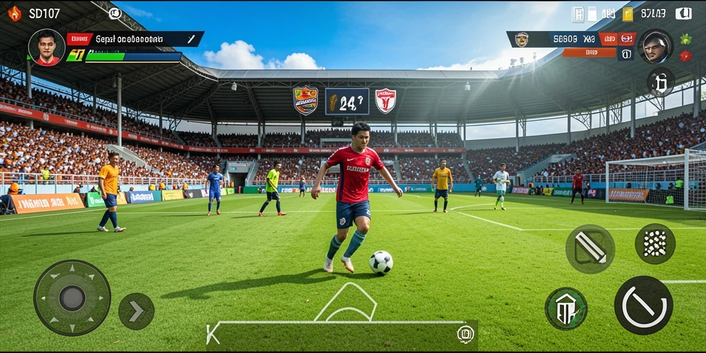 Tampilan gameplay SD107 yang mendebarkan dan penuh aksi sepak bola.